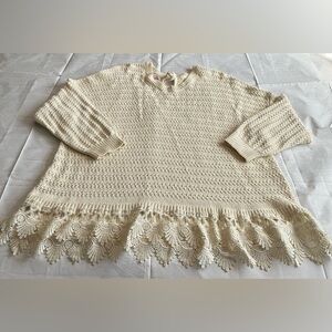 Simply Be Pale Cream Crochet Sweater with Ribbon Detail